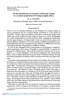 On the Distribution of Recessive Embryonic Lethals in a Natural Population of Coelopa Frigida (Fab.) by B