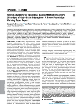 Neuromodulators for Functional Gastrointestinal Disorders (Disorders of Gutlbrain Interaction): a Rome Foundation Working Team Report Douglas A