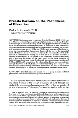 Ernesto Bozzano on the Phenomena of Bilocation