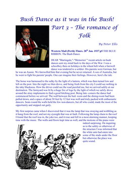 Bush Dance As It Was in the Bush! Part 3 – the Romance of Folk