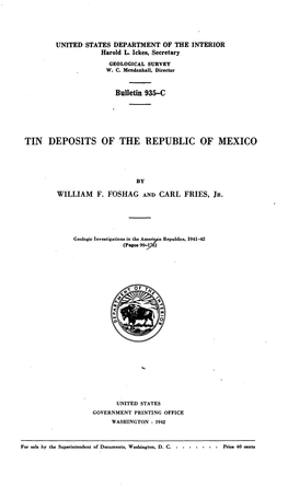 Tin Deposits of the Republic of Mexico