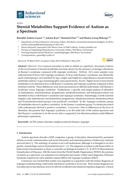 Steroid Metabolites Support Evidence of Autism As a Spectrum