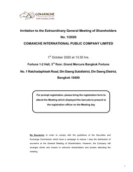 Invitation to the Extraordinary General Meeting of Shareholders No