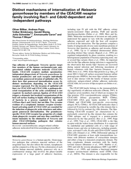 Distinct Mechanisms of Internalization of Neisseria Gonorrhoeae by Members of the CEACAM Receptor Family Involving Rac1- and Cdc42-Dependent and -Independent Pathways