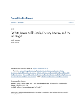 White Power Milk’: Milk, Dietary Racism, and the ‘Alt-Right’ Vasile Stănescu Mercer University