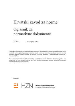 HZN Oglasnik Za Normativne Dokumente 2/2021