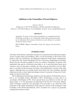 Additions to the Limoniidae of Israel (Diptera)