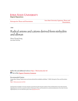 Radical Anions and Cations Derived from Ninhydrin and Alloxan Maria Chyang Young Iowa State University