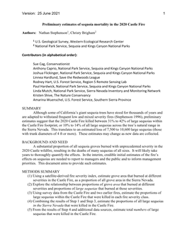 Preliminary Estimates of Sequoia Mortality in the 2020 Castle Fire