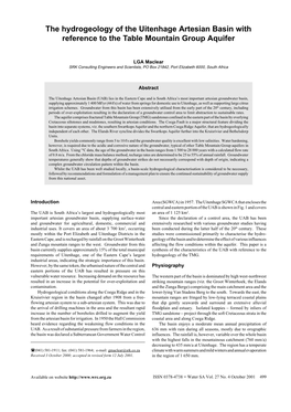 The Hydrogeology of the Uitenhage Artesian Basin with Reference to the Table Mountain Group Aquifer