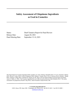 Safety Assessment of Ubiquinone Ingredients As Used in Cosmetics