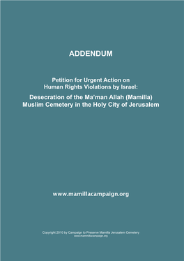 Mamilla ADDENDUM: Petition for Urgent Action on Human Rights