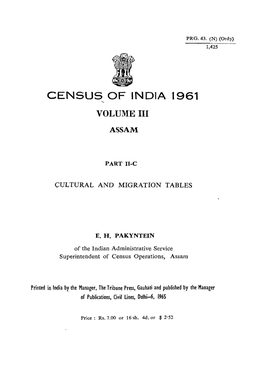 Cultural and Migration Tables, Part II-C, Vol-III, Assam