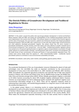 The Ostrich Politics of Groundwater Development and Neoliberal Regulation in Mexico