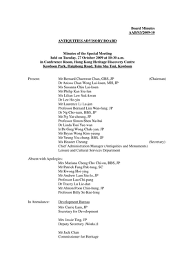 Board Minutes AAB/S3/2009-10 ANTIQUITIES ADVISORY BOARD Minutes of the Special Meeting Held on Tuesday, 27 October 2009 at 10:30