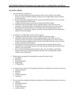 CHAPTER 8 Political Participation and Approaches to Linking Elites and Masses