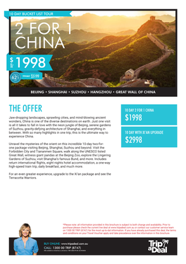 2 for 1 China $ Per Person Twin Share 1998