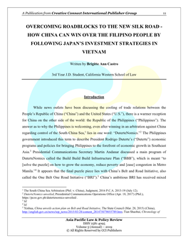 Overcoming Roadblocks to the New Silk Road - How China Can Win Over the Filipino People by Following Japan’S Investment Strategies in Vietnam