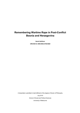 Remembering Wartime Rape in Post-Conflict Bosnia and Herzegovina