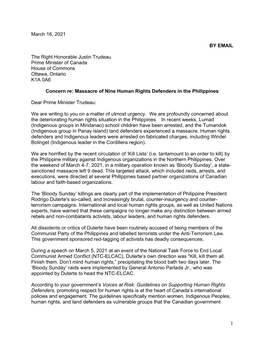 Letter to PM on Human Rights Situation in Philippines, 16 March 2021