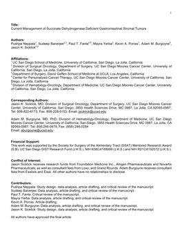 Title: Current Management of Succinate Dehydrogenase Deficient Gastrointestinal Stromal Tumors Authors