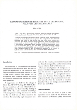 Manganoan Ilmenite from the Säviä Ore Deposit, Pielavesi, Central Finland