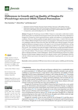 Differences in Growth and Log Quality of Douglas-Fir (Pseudotsuga Menziesii (Mirb.) Franco) Provenances