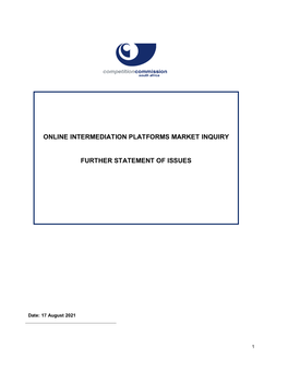 Online Intermediation Platforms Market Inquiry Further Statement of Issues