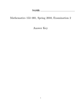 Mathematics 153–001, Spring 2010, Examination 2 Answer