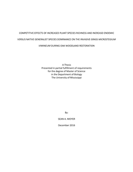 Competitive Effects of Increased Plant Species Richness and Increasd Endemic Versus Native Generalist Species Dominance on the I