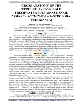 Gross Anatomy of the Reproductive System of Freshwater Pulmonate Snail Lymnaea Acuminata (Gastropoda: Pulmonata)
