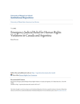 Emergency Judicial Relief for Human Rights Violations in Canada and Argentina René Provost