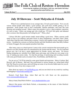 The Folk Club of Reston-Herndon Preserving the Traditions of Folk Music, Folk Lore, and Gentle Folk Ways Volume 28, Issue 7 July 2012