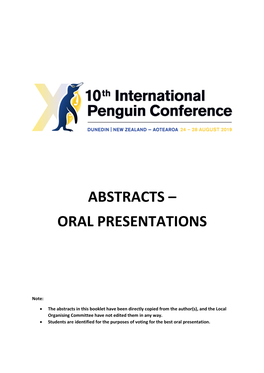Abstracts – Oral Presentations