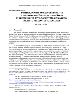 Politics, Power, and Accountability: Addressing the Elephant in the Room in the Quest for Civil Society Organizations’ Right to Freedom of Association