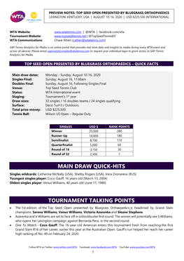 Draw Quick-Hits Tournament Talking Points