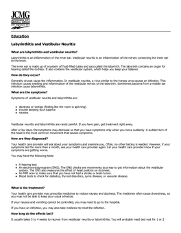 Education Labyrinthitis and Vestibular Neuritis