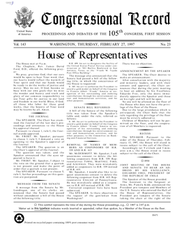 Congressional Record United States Th of America PROCEEDINGS and DEBATES of the 105 CONGRESS, FIRST SESSION