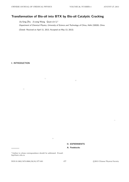 Transformation of Bio-Oil Into BTX by Bio-Oil Catalytic Cracking