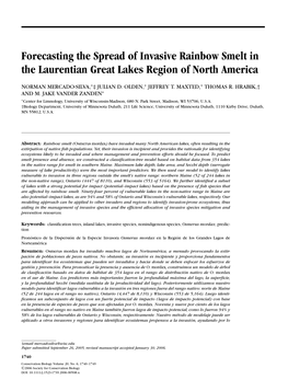 Forecasting the Spread of Invasive Rainbow Smelt in the Laurentian Great Lakes Region of North America