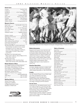 2003 Stanford Women's Soccer Media Guide