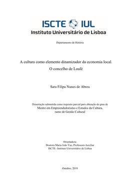 A Cultura Como Elemento Dinamizador Da Economia Local. O Concelho De Loulé