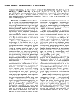 MICROBIAL ECOLOGY of the JOHNSON SPACE CENTER METEORITE CURATION LAB and ASSOCIATED INFRASTRUCTURE A. B. Regberg1 A. S. Burton1 C