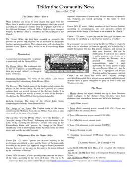 Tridentine Community News January 16, 2011