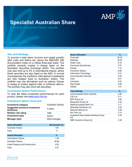 Specialist Australian Share Quarterly Investment Option Update