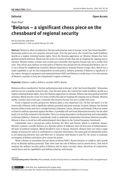 'Belarus – a Significant Chess Piece on the Chessboard of Regional Security