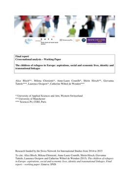 5 Children of Refugees Cross Analysis Working Paper