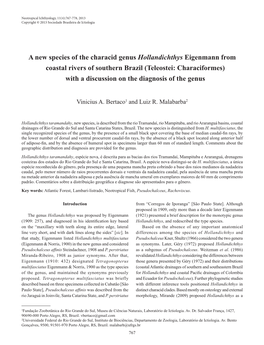 Teleostei: Characiformes) with a Discussion on the Diagnosis of the Genus