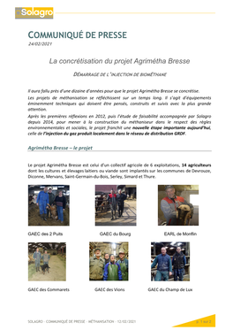 La Concrétisation Du Projet Agrimétha Bresse