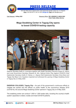 Mega Swabbing Center in Taguig City Opens to Boost COVID19 Testing Capacity